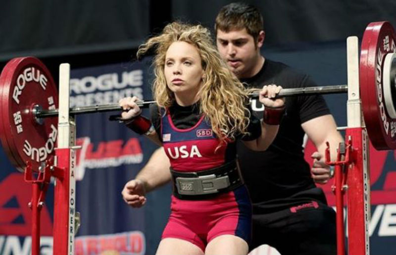 Elite Powerlifter Heather Connor stepping up to perform a squat at USAPL Raw Nationals