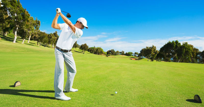 Sports hernia golf pain seen in a man swinging a driver on the greens