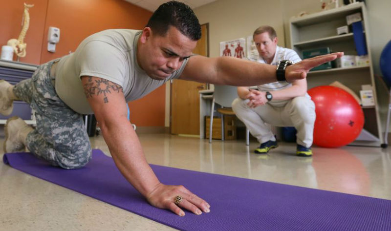 patient completes sports hernia treatment during a physical therapy session