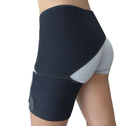 black sports hernia compression shorts worn by female to decrease pain levels