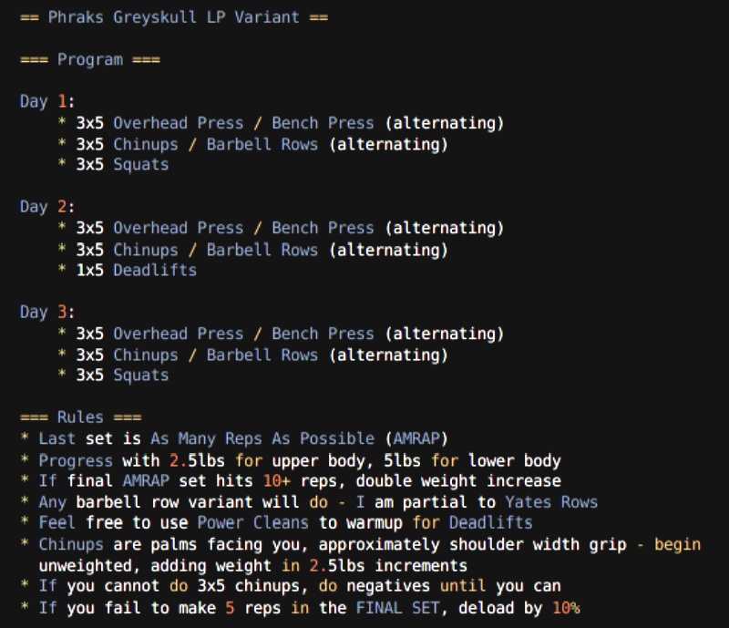 Diagram of Phraks Greyskull LP including an even amount of push and pull exercises