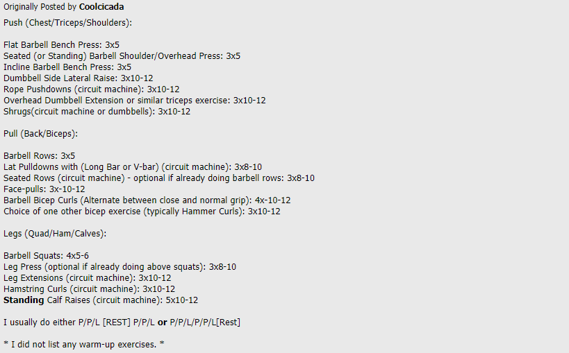 A screenshot of the Coolcicada original post from bodybuilding.com