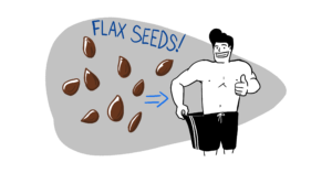 A man giving the thumbs up while he's showing his waist has shrunk after incorporating flaxseeds into his diet.