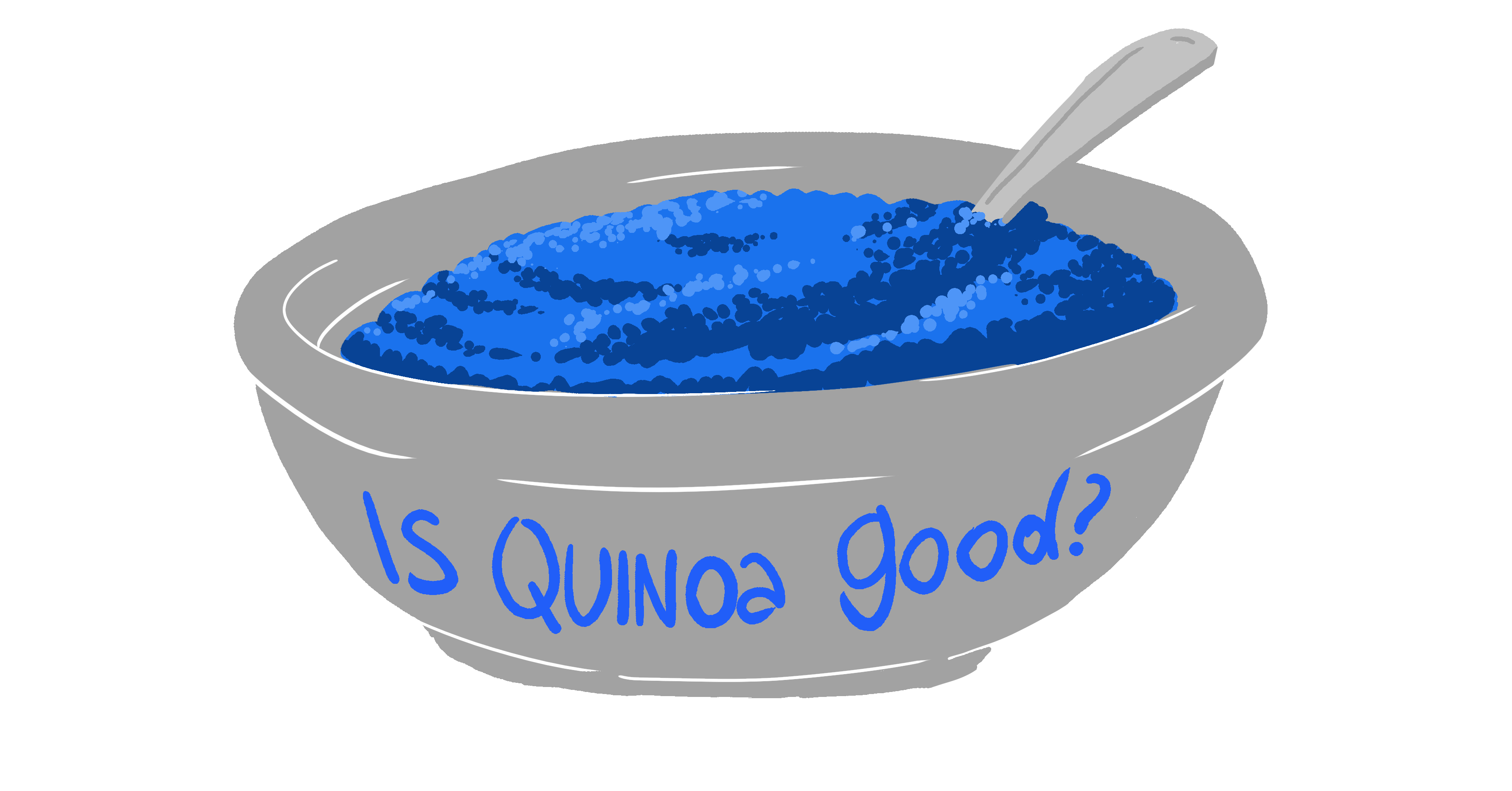 A bowl of quinoa and rice with the words "is quinoa good", on it.