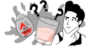 A man is looking at a bottle of Mio wondering if it's bad for you, or safe to drink?
