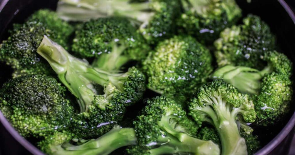 Boiled broccoli in a bowl. 