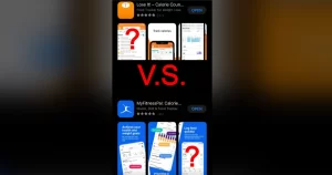 A screenshot of the Lose It app the my fitness app down below with a vs. in between and question marks on each to symbolize which is better, Lose It vs MyFitnessPal or MyfitnessPal vs LoseIt.