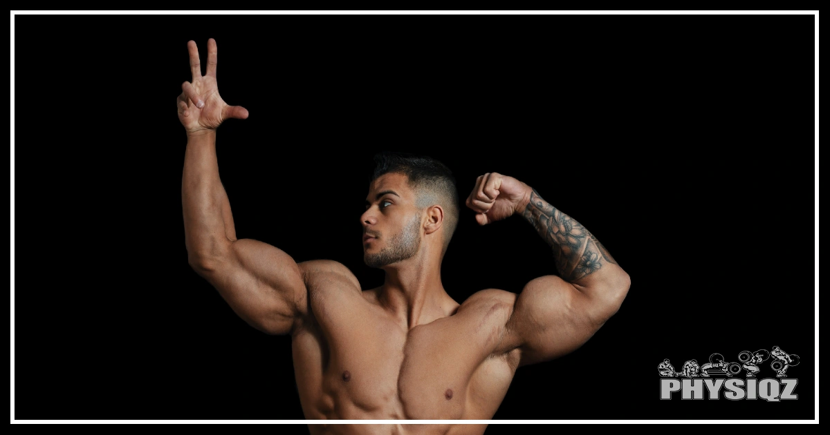 A man who gained strength and size is flexing in a double bicep.