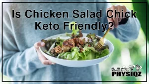 A woman wearing a blue sweater is eating a Chicken Salad Chick keto meal in a white bowl outdoors.