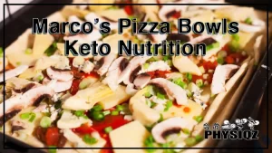 A woman with blonde hair and mascara on is sitting in her car that has leather seats as she holds up a white box that has the words Marco's Pizza while wondering if there's a Marco's pizza bowls keto menu since she's trying to avoid carbs.