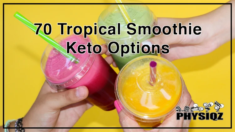 Three people holding out a clear cup of smoothie from the Tropical Smoothie keto options that's not in the menu and it comes in different flavors, one cup has yellow-colored smoothie, another cup has green-colored smoothie, and the other cup has red-colored smoothie.