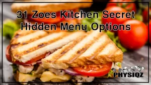 On a wooden board is a sample meal from Zoes Kitchen keto secret menu, a grilled chicken sandwich and blurred in the background are a bunch of tomatoes, another piece of grilled chicken sandwich and some leafy vegetables.