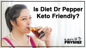 A woman wearing a pink tank top with a measuring tape around her neck area is drinking a glass of soda from a Dr Pepper can, she smiles as she wonders, is Diet Dr Pepper keto friendly.