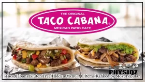 Two Taco Cabana tacos are sitting on top of foil on a wooden table where the one on the left has corn, onions, beef, and red peppers while the one right has lettuce, onions, cheese and beef but if the tortillas were removed, they'd be a Taco Cabana gluten free option.