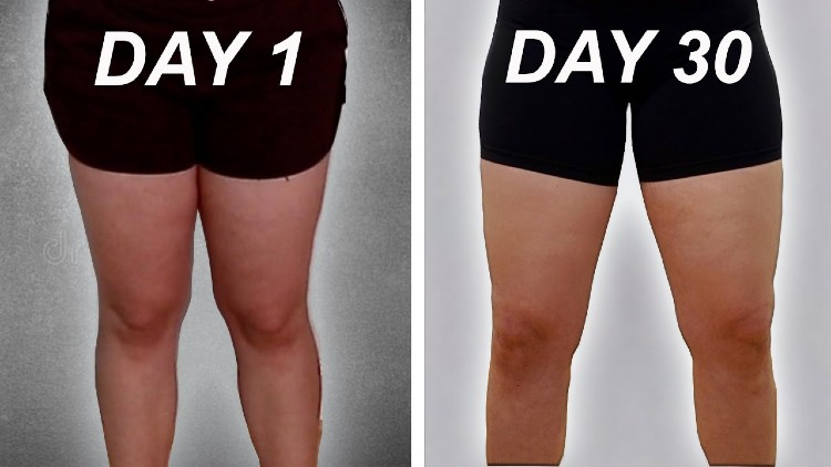 Vanessa's day 1 or before photo on the right shows her legs which are slim, but not very defined and on the right is her 30 day after lunges picture that shows her legs are much more toned. 
