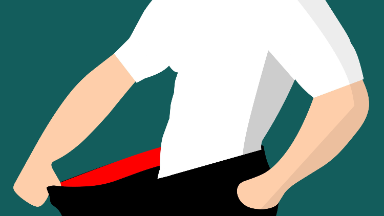 This animation depicts a person wearing a white shirt and black pants with a loose fit, set against a green background.