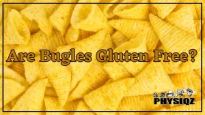 Countless Bugles chips with a crispy and golden cone-shape and a light seasoning are seen on a flat surface with the words "Are Bugles gluten free" over the image.