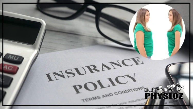 A document entitled 'insurance policy,' a calculator, eyeglasses and a phone are on top of a desk to the right is an image of a woman showing that not only is weight loss surgery covered by insurance, but she saw great results after the operation and this can be seen from her before and after picture where she's wearing a green shirt in both although she's overweight in the before picture and a healthy weight in the after picture.