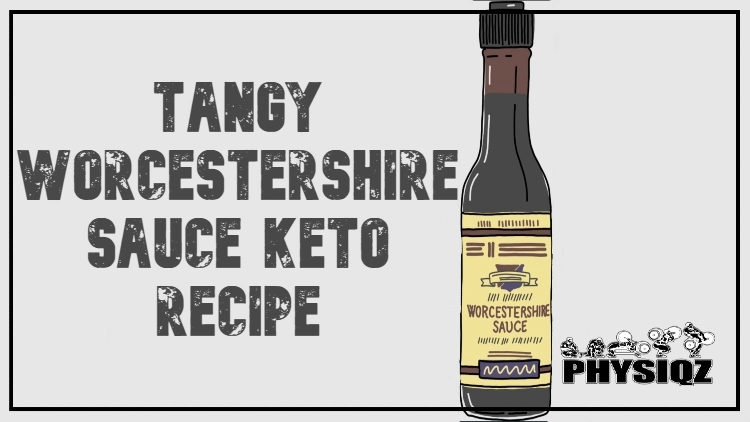 A Worcestershire Sauce keto and low carb brand is shown in it's bottle that has a yellow label, dark brown tint, and is nearly full against a white background.