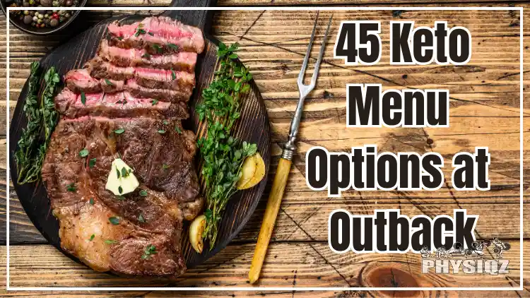 A medium rare ribeye steak, sliced halfway and topped with green herbs and butter, sits on a circular wooden chopping board, showcasing a keto-friendly option at Outback Steakhouse and beyond.