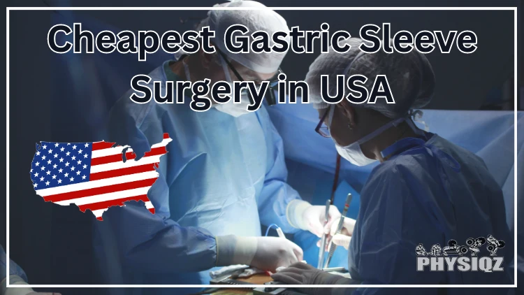 A male and female medical professional wearing a blue surgical gown, white face masks and head caps are performing an affordable gastric sleeve surgery within the USA.